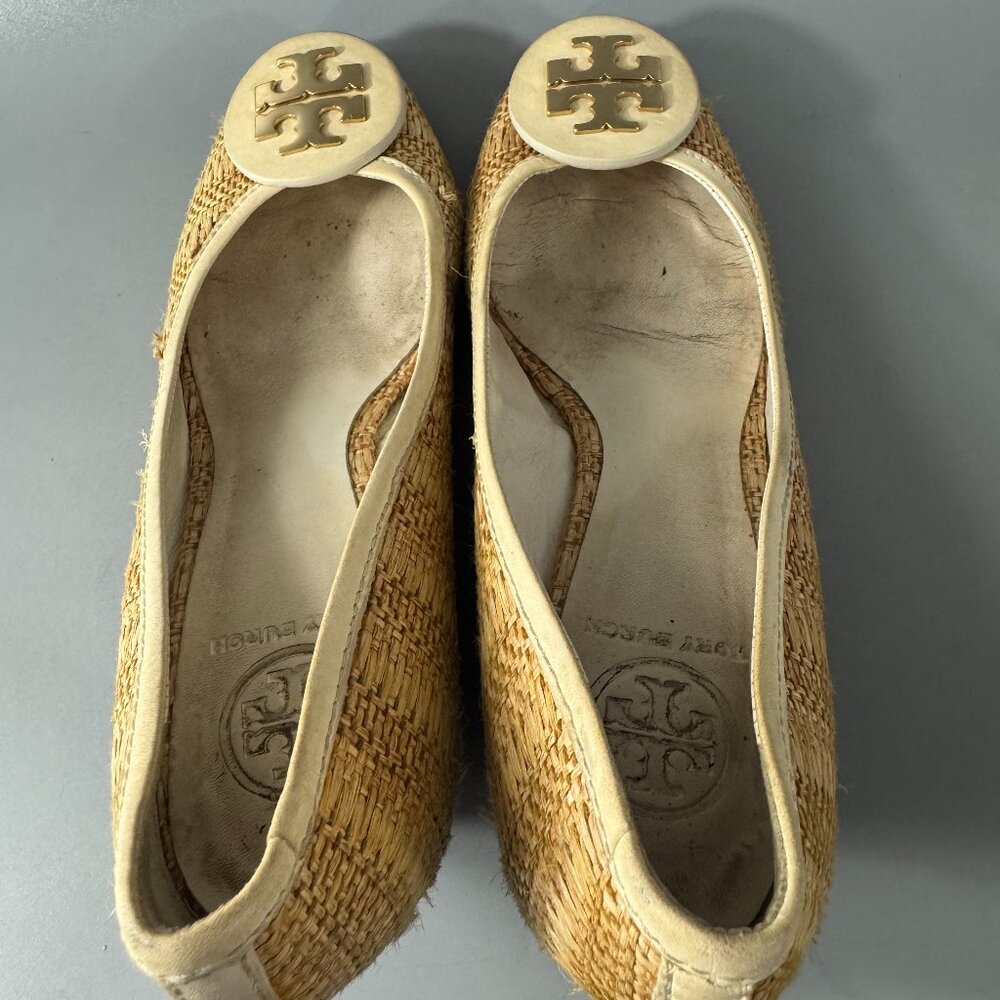TORY BURCH Tory Burch Beige White Jute Leather Wedge Pumps, Women’s SZ 9 - Picture 10 of 16
